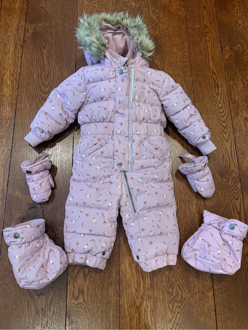 Deux par Deux Lilac Floral Toddler Snowsuit